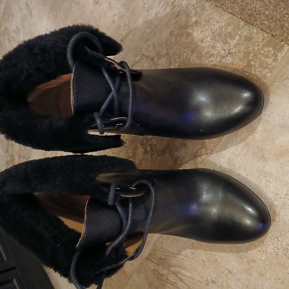 Coach Black Ankle Booties with Furry Collar